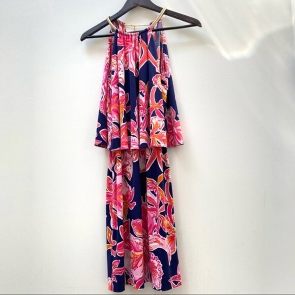 Lilly Pulitzer Floral Lucia Halter Dress in Bright Navy Women Size XS - Picture 3 of 9